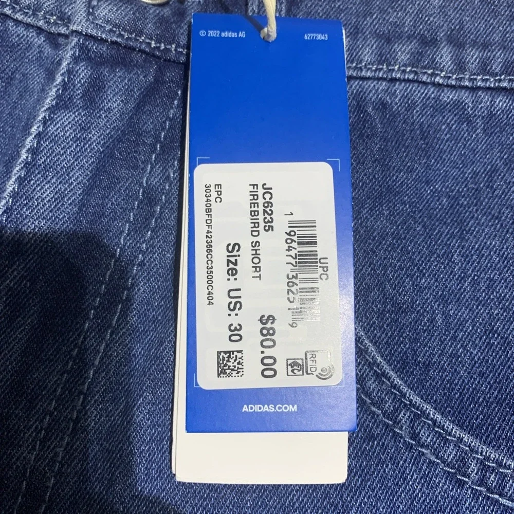 Adidas Originals Adicolor Firebird Denim Shorts Medium Blue JC6235 Mens Size 30